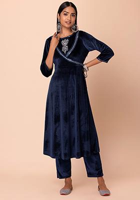 China Blue Velvet Combi Pant