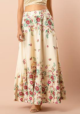 Buy INDYA Grey Grey Floral Georgette Maxi Skirt with Cancan  Shoppers Stop