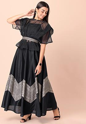 Buy Women Black Chevron Lehenga Skirt - RTW - Indya
