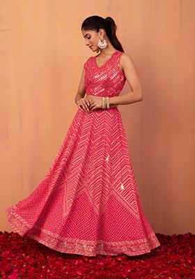 Hot Pink Bandhani Print Kalidar Lehenga Skirt