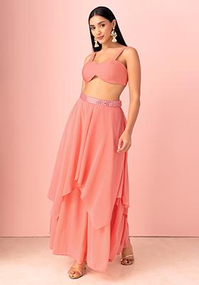 Peach Layered Lehenga Skirt