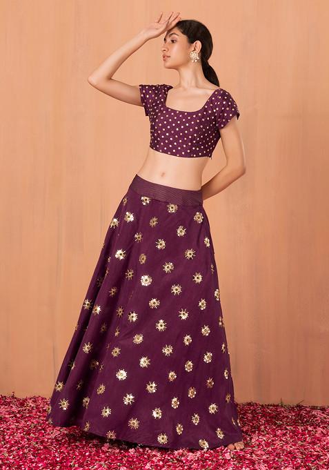 Purple Sequin Boota Embroidered Lehenga Skirt