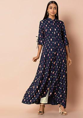 Navy Ikat Foil Shirt Kurta