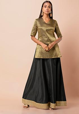 Hinaya Ladies Cotton Short Kurti With Printed Long Skirt Dress Size Large