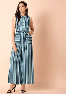 striped flared jumpsuit