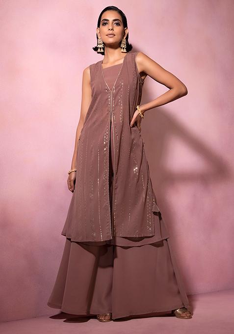 Dusty Pink Foil Print Button Down Kurta