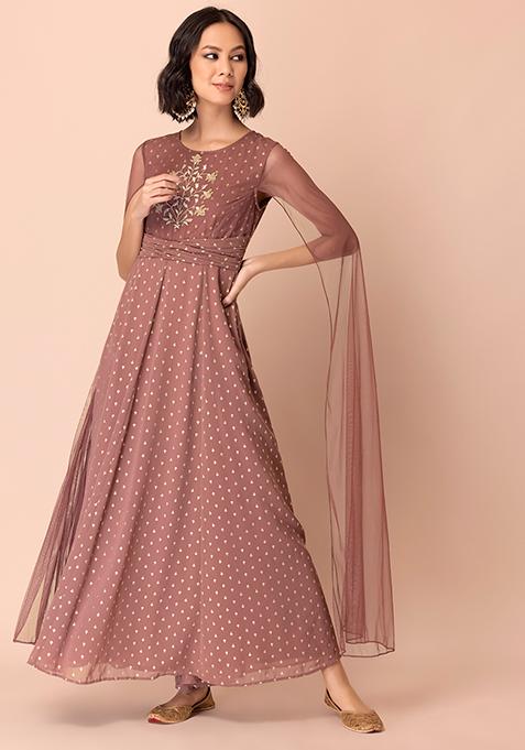Dusty Pink Foil Extra Long Sleeve Kurta 