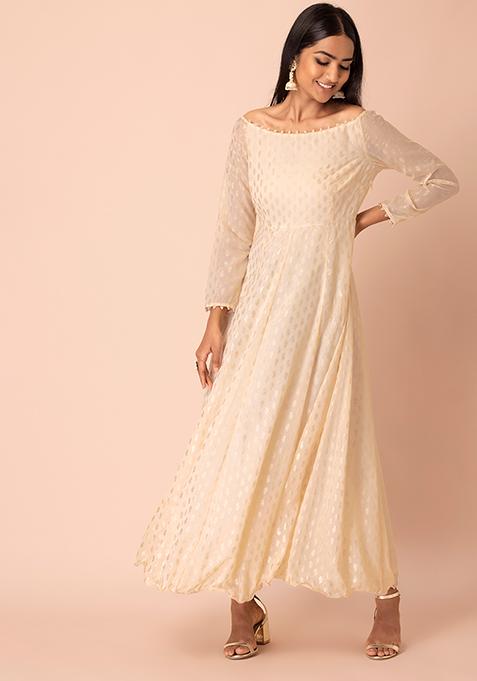 Ivory Foil Off Shoulder Kurta 