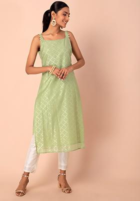 Taffeta Silk Green Plain Stitched High Low Kurti  PTP013  Silk kurti  designs Plain kurti designs Cotton kurti designs