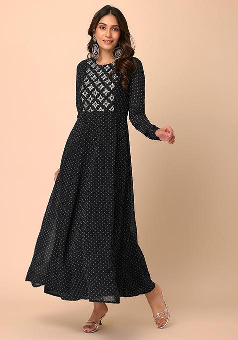 Black Bandhani Print Anarkali Kurta