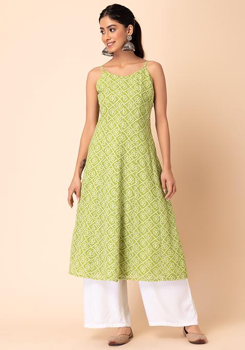 Light Green Bandhani Print Strappy Kurta