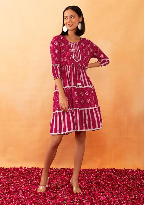 Pink Batik Print Cotton Dress