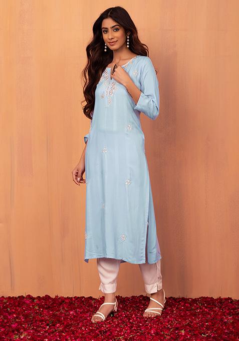Light Blue Embroidered Kurta