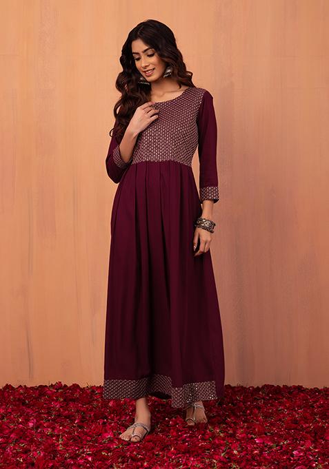 Maroon Embroidered Anarkali Kurta