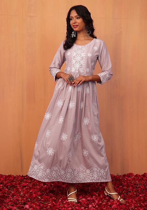 Blush Pink Embroidered Muslin Anarkali Kurta 