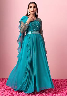 Buy Women Green Sequin Embroidered Kurta With Attached Dupatta And Belt ...