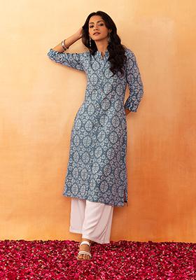 Black - Collared Neck Buttoned Down Batik Print Cotton Kurta 03