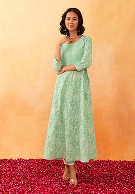 Light Green Floral Jaal Print Cotton Dress