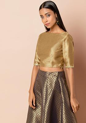 Divine Pink and Gold Trendy Crop Top Style Lehenga - SNT11054 – Saris and  Things