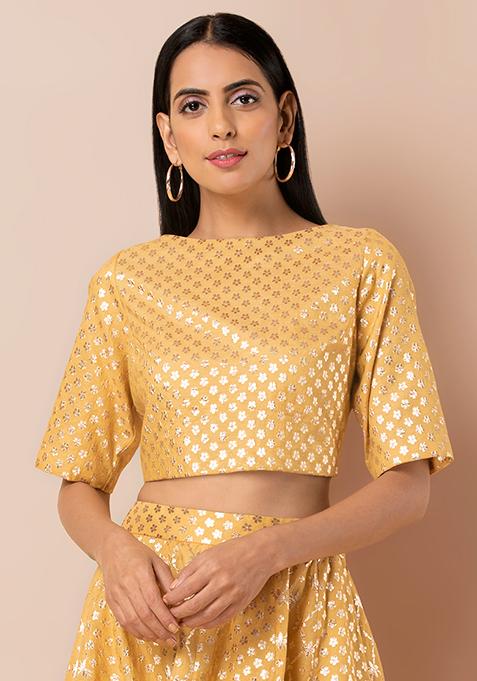 Yellow Banarasi Chanderi Crop Top