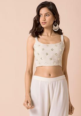 Buy Women Ivory Mirror Boota Strappy Crop Top - Blouses - Indya