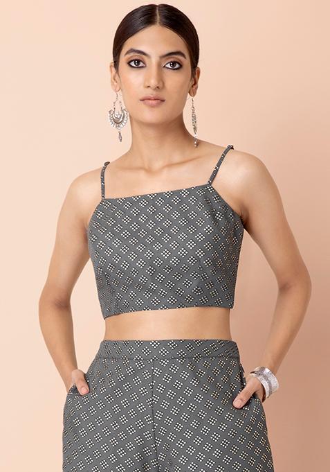Grey Foil Strappy Crop Top 