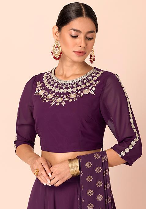Sangria Purple Embroidered Crop Top