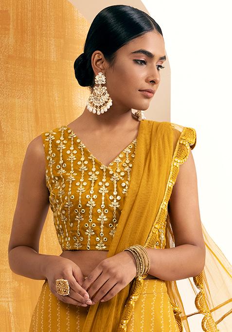Yellow Mirror Angrakha Crop Top