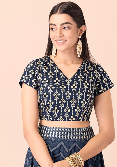 Navy Mirror Angrakha Blouse 
