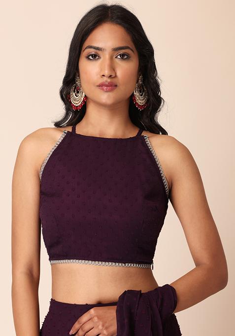 Sangria Swiss Dot Halter Crop Top 