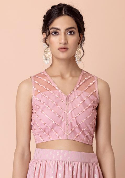 Peach Sequin Embroidered Blouse