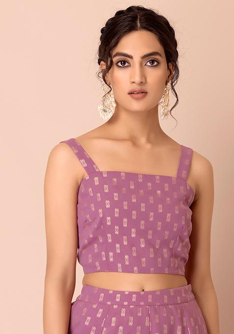 Pink Foil Print Strappy Crop Top