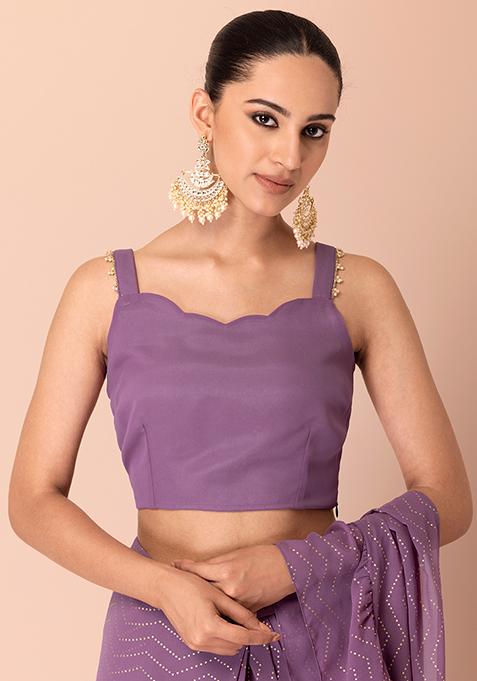 Lilac Scallop Neck Crop Top
