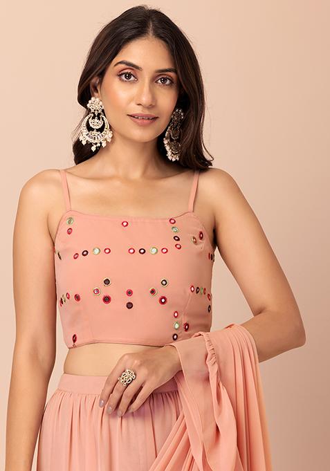 Peach Mirror Embroidered Strappy Crop Top 