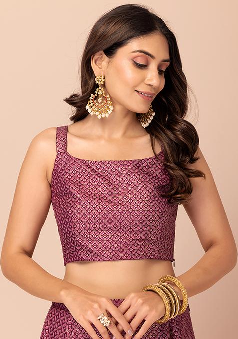 Maroon Floral Foil Print Strappy Blouse