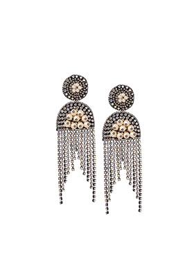 Silver Crystal Rhinestone Fringe Cocktail Earrings