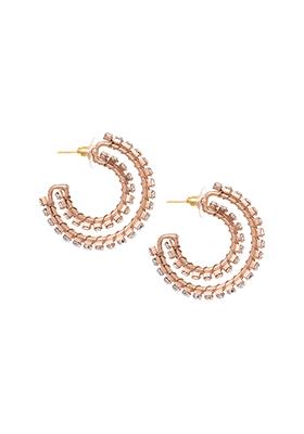 Gold Rhinestone Crescent Hoop Earrings
