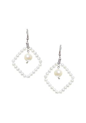 White Pearl Square Dangler Earrings 