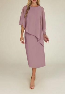 Short Chiffon Dress with Sweetheart Neck Shining Decor Dusty Rose Plus Size