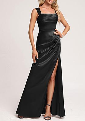 Buy Women Black A-line Floor-length Satin Gown - Women Clothing - Indya