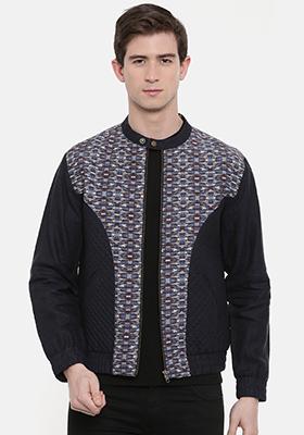 Navy Blue Quilted Bomber Jacket