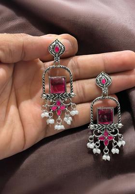 Silver Plated Alloy Silver Artificial Beads Earrings