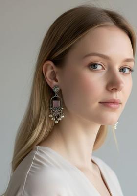 Silver Plated Alloy Silver Artificial Beads Earrings