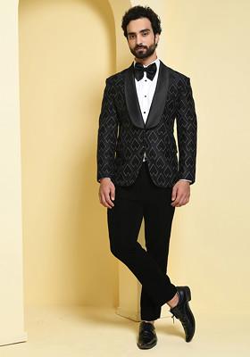 Buy Black Silk Tuxedo Set For Men - Kustom Eyes - Indya