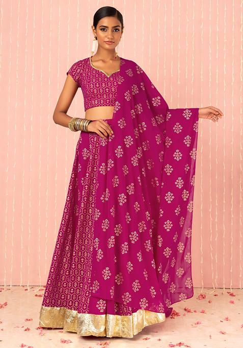 Dark Pink Floral Foil Print Dupatta