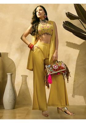 Yellow Embroidery Georgette Fusion Set