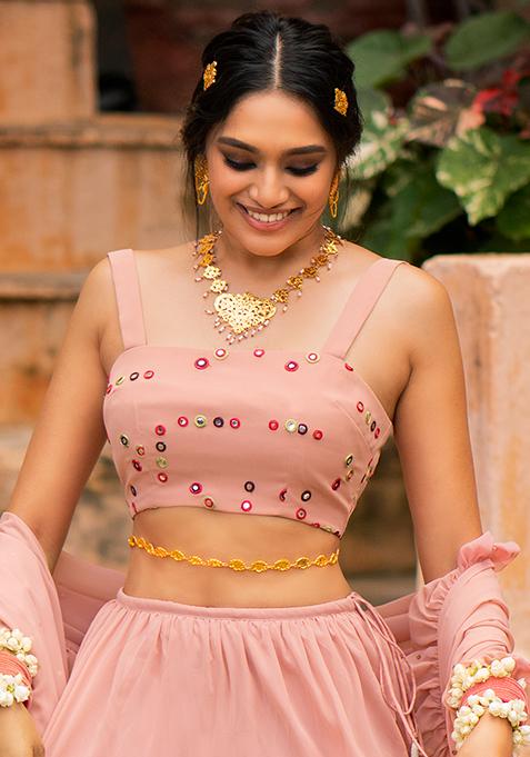 Payal Singhal for Indya Rose Pink Mirror Work Crop Top