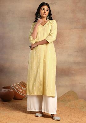 Yellow Embroidered Straight Kurta