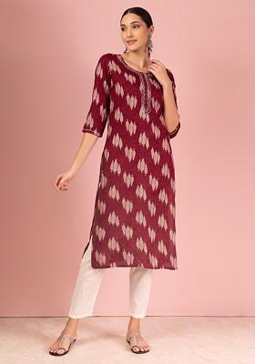Women Bottle-Green Rayon Embroidered & Leaf Printed Flared Kurta with pant & dupatta