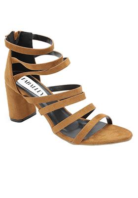tan caged heeled sandals